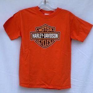 HARLEY DAVIDSON YOUTH MEDIUM ORANGE SIX BENDS FORT MEYERS FL.HANES BEEFY T.